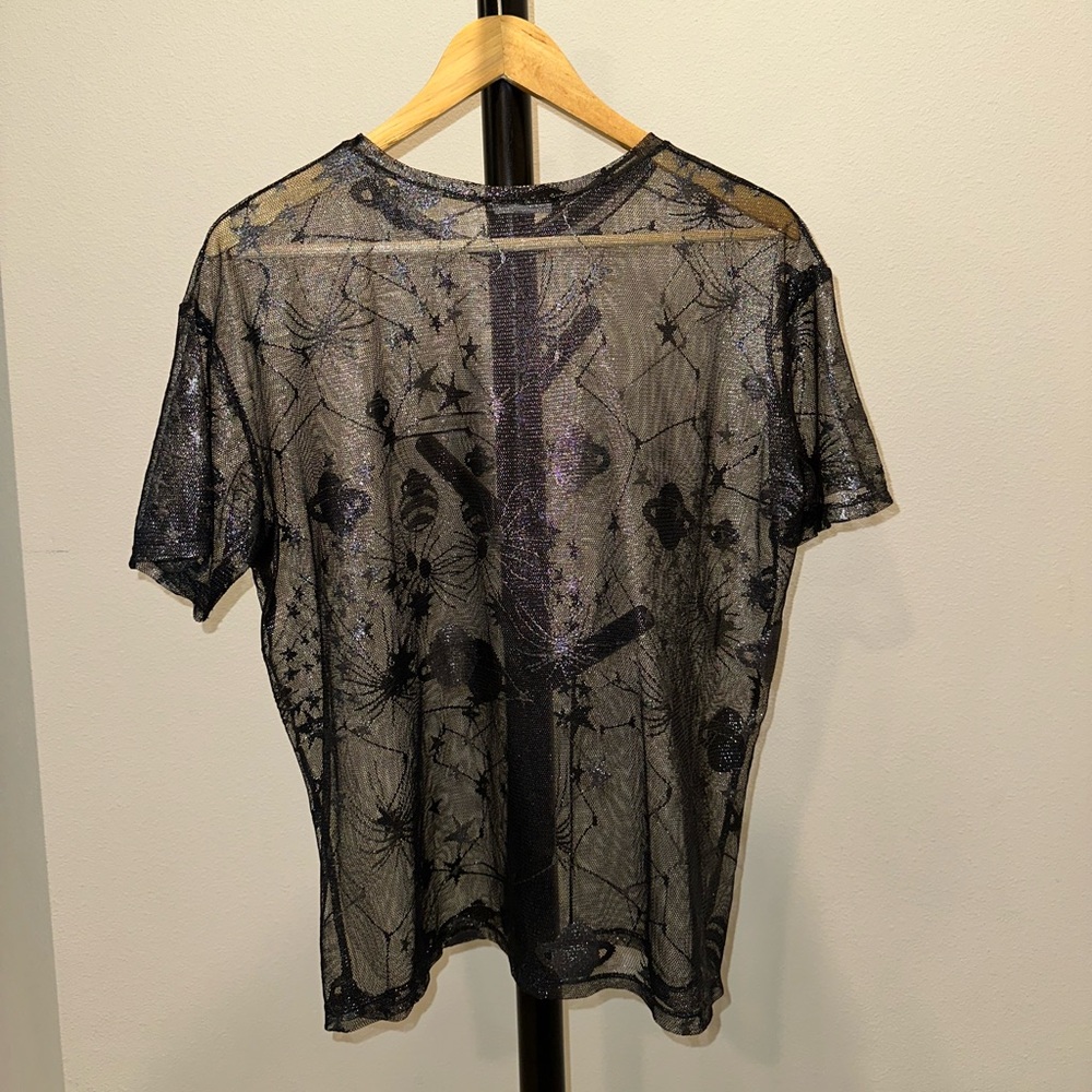 ZARA W&B Sheer Black Space Galaxy Planet Shirt Top Size M Short Sleeve Astronomy - Picture 4 of 5